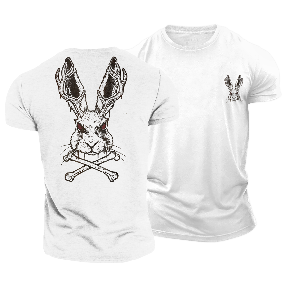 Horned Hare Crossbones Cotton T-Shirt