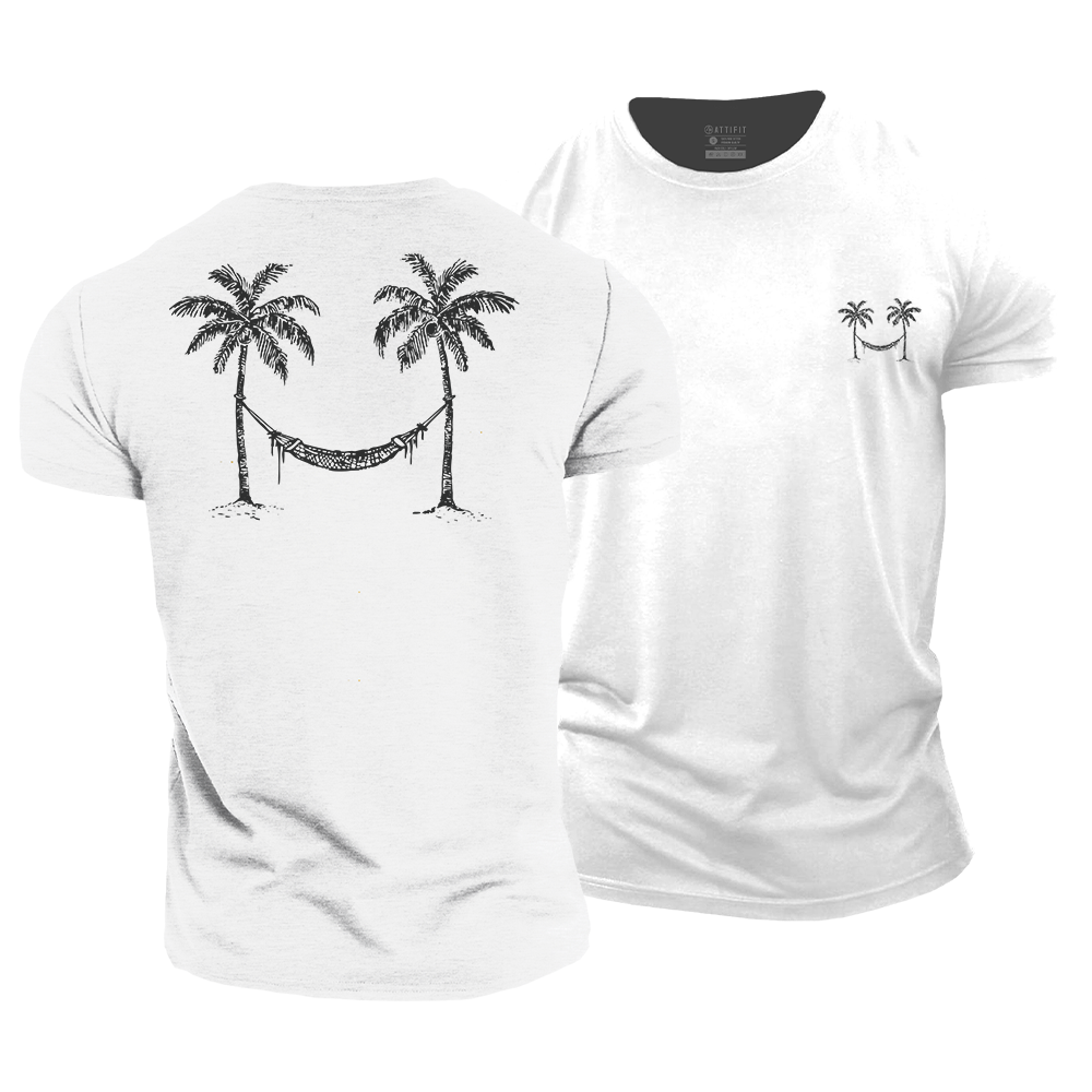 Coconut Tree Smiley Face Cotton T-Shirt
