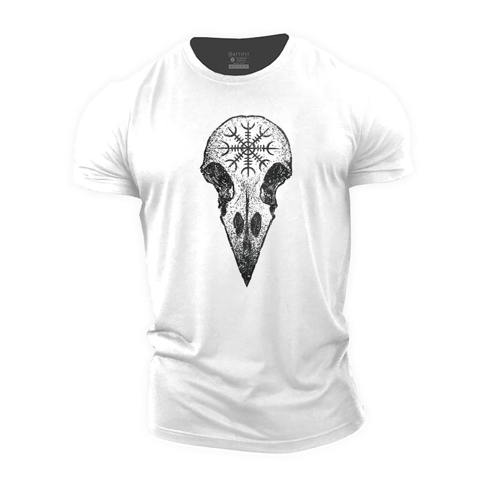 Viking Raven Skull Cotton T-Shirt