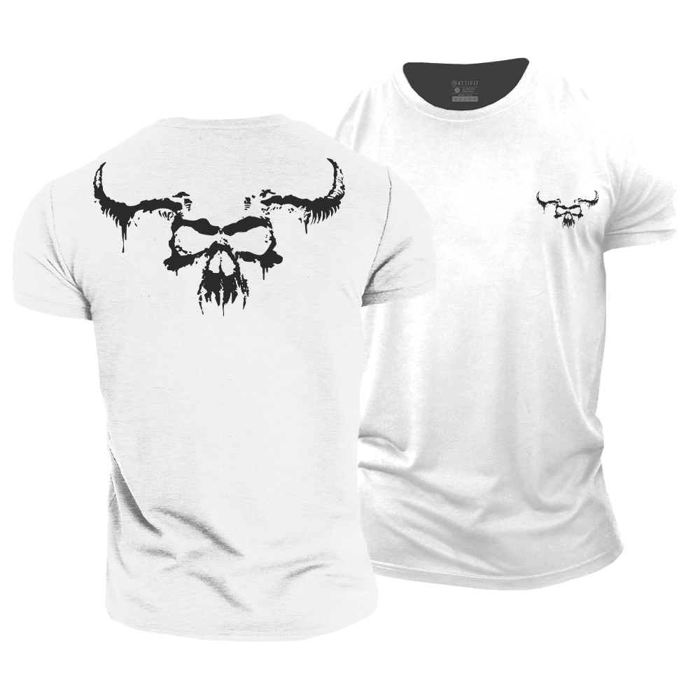 Savage Horned Skull Cotton T-Shirt