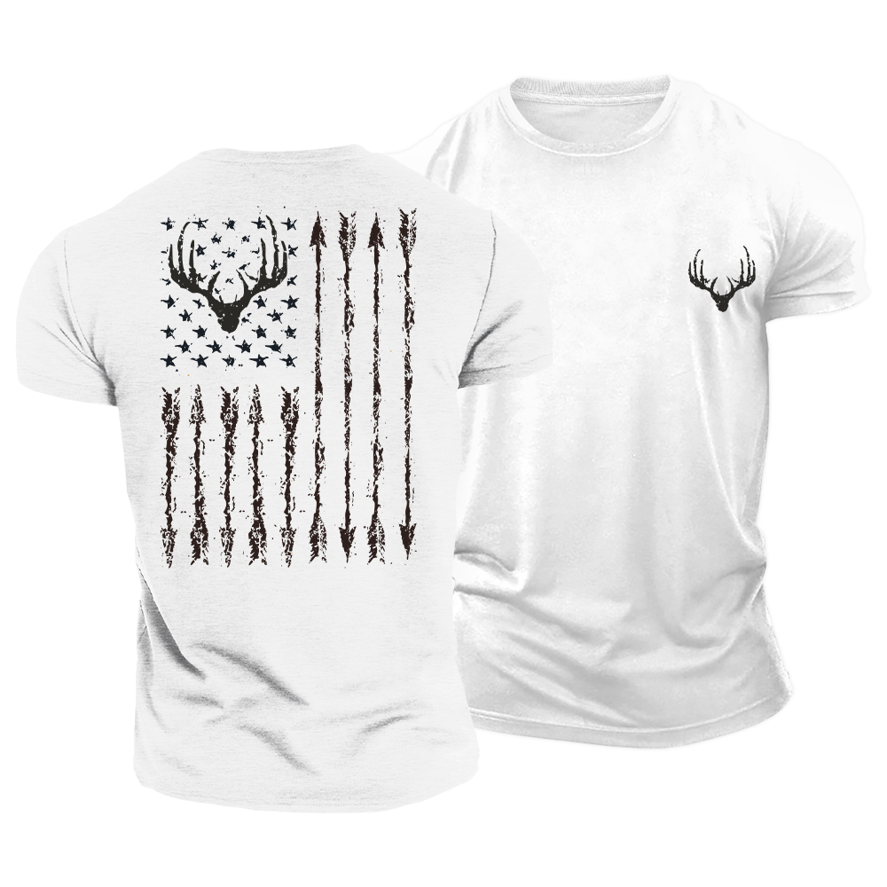 Patriotic Deer Flag Cotton T-Shirt