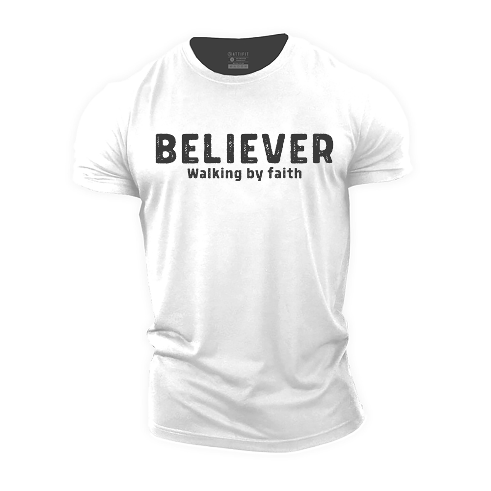 Believer Walking by Faith Cotton T-Shirt