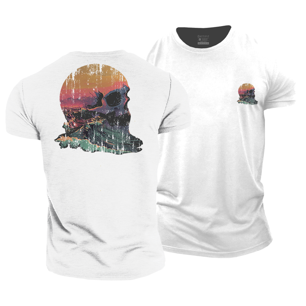 Colored Skull Landscape Cotton T-Shirt