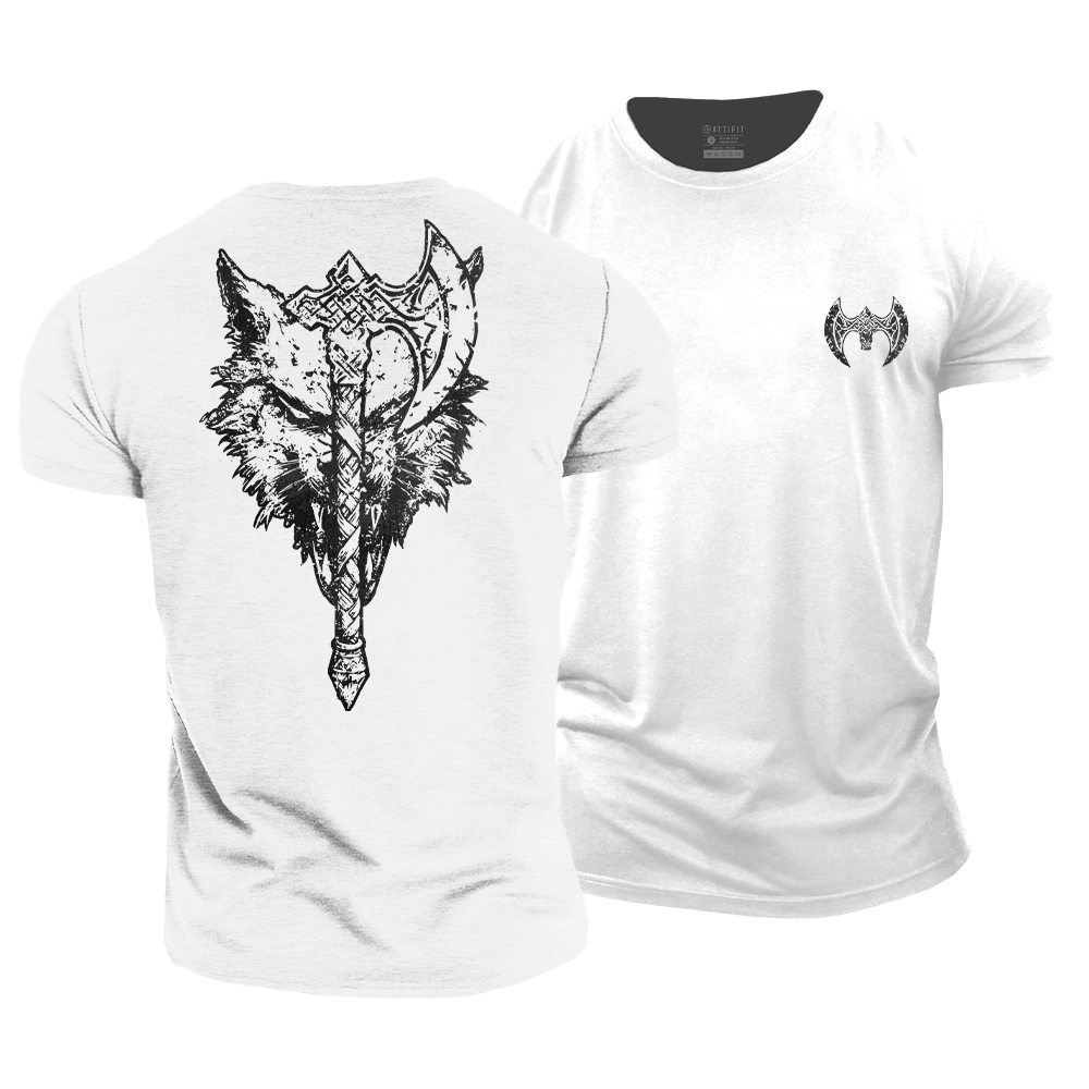 Viking Axe Wolf Cotton T-Shirt