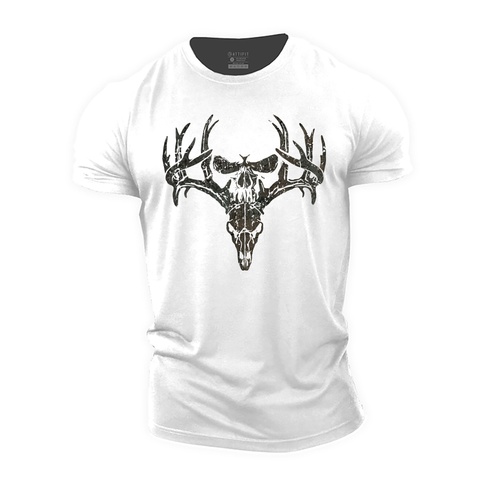 Deer Head Hidden Skull Cotton T-Shirt