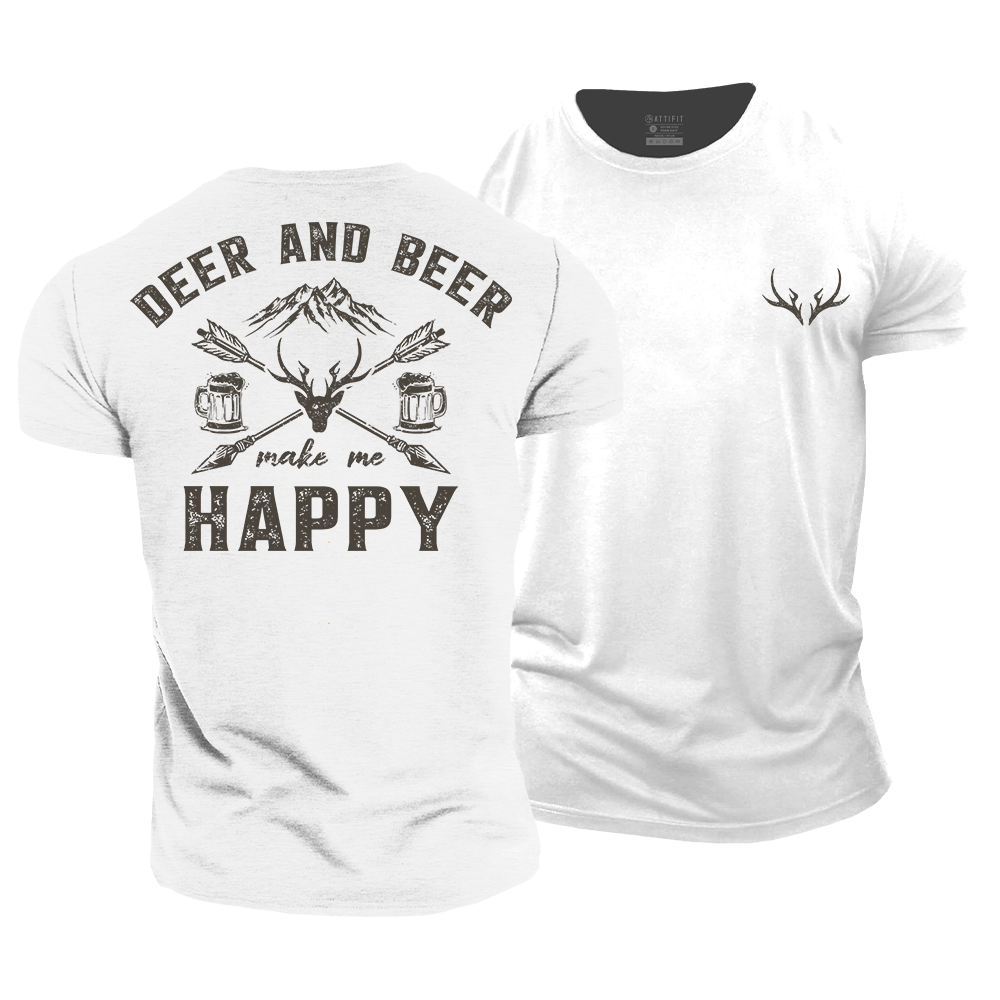 Deer and Beer Make Me Happy Cotton T-Shirt
