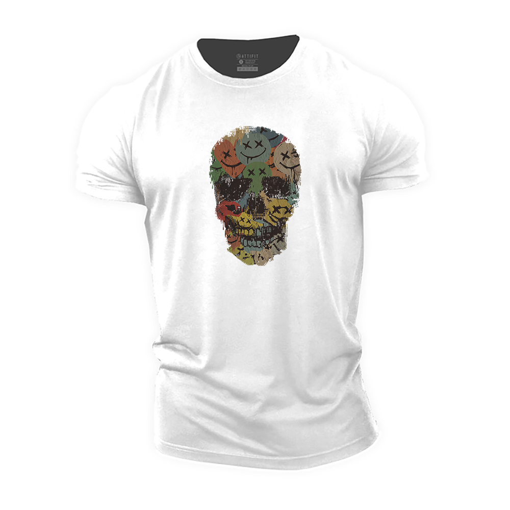 Colorful Smiley Skull Cotton T-Shirt