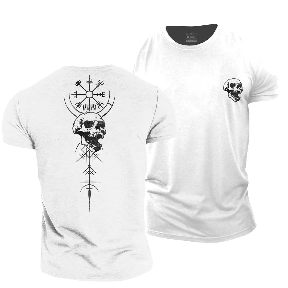 Viking Compass Skull Cotton T-Shirt
