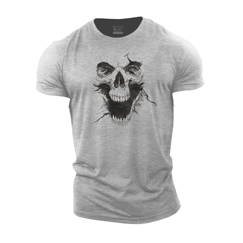 T-shirts de fitness pour hommes en coton avec motif tête de mort
