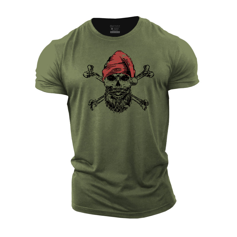 Cotton Christmas Skull Graphic Men's T-shirts