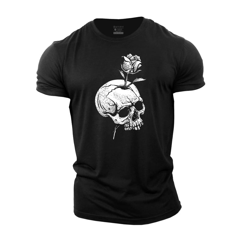 Cotton Skull Rose Graphic Men's T-shirts