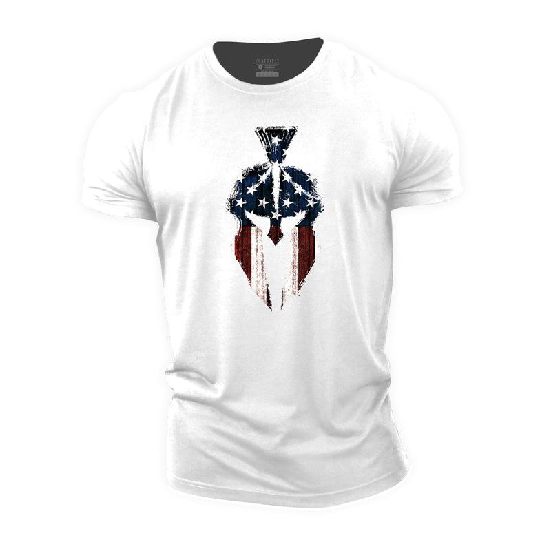 T-shirts graphiques Spartan en coton pour hommes, drapeau américain