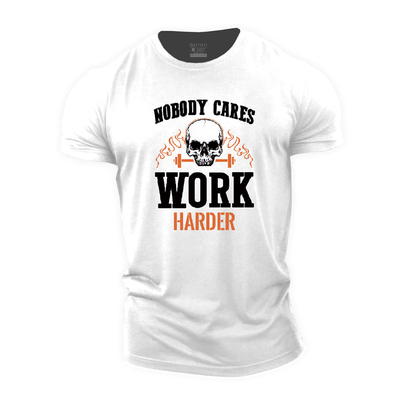 Cotton Skull Work Harder Gym T-shirts