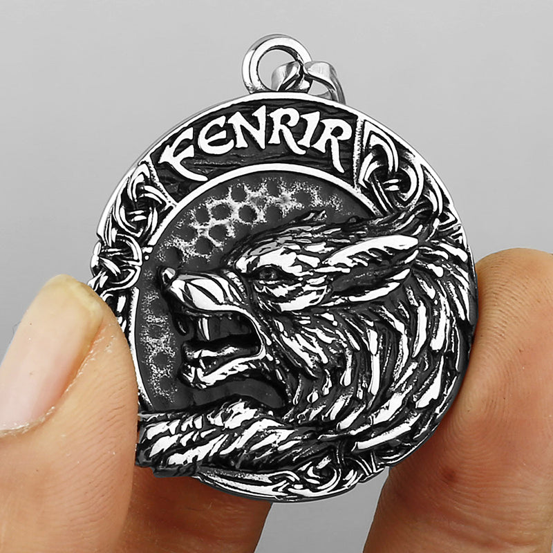 Viking Wolf Fenrir Titanium Steel Pendant Necklace