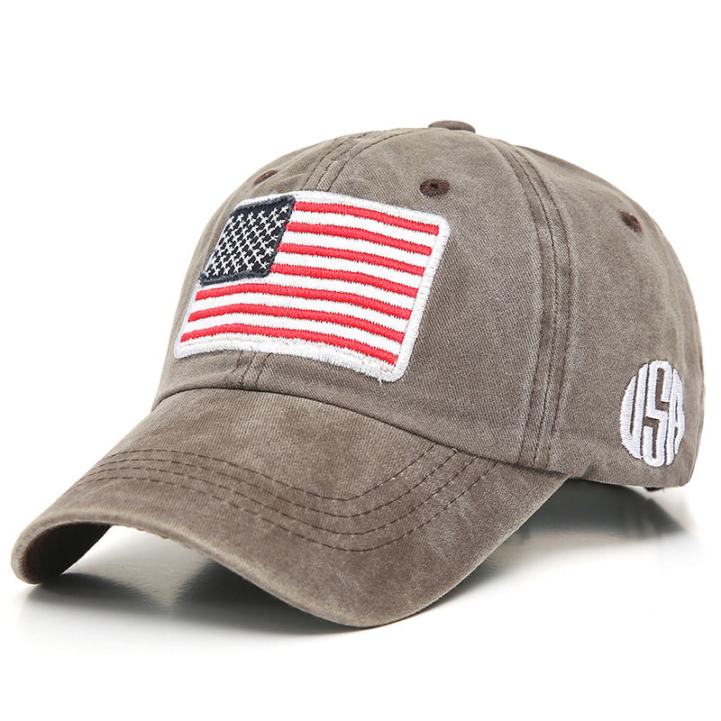 Embroidered American Flag Hat with Cotton Distressed Hat