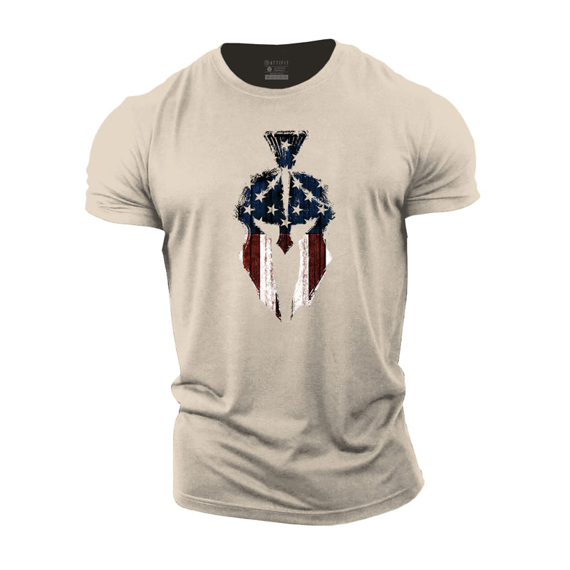 T-shirts graphiques Spartan en coton pour hommes, drapeau américain