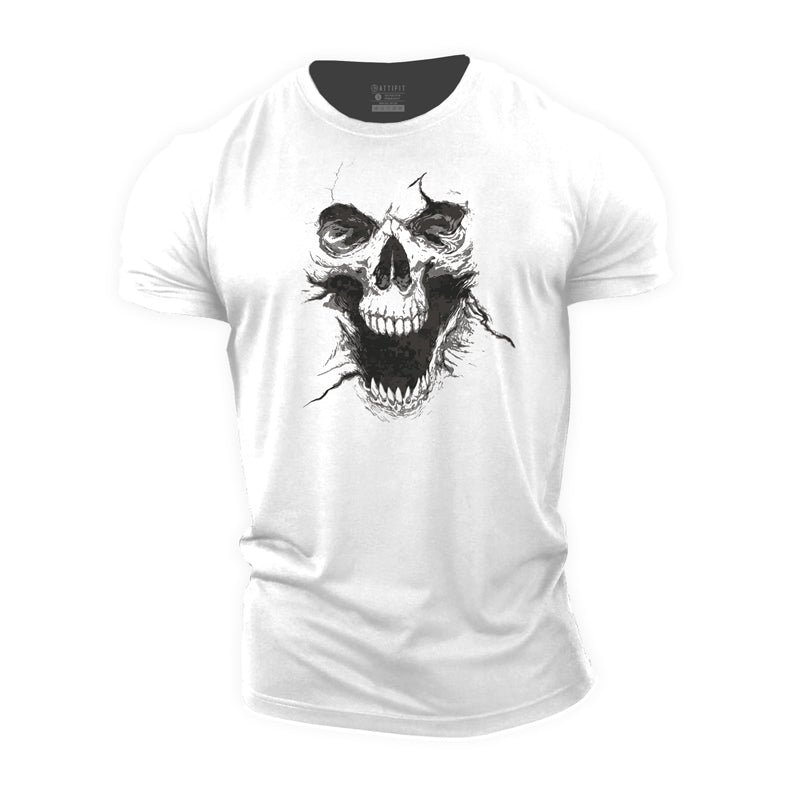 T-shirts de fitness pour hommes en coton avec motif tête de mort