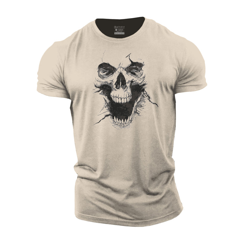 T-shirts de fitness pour hommes en coton avec motif tête de mort