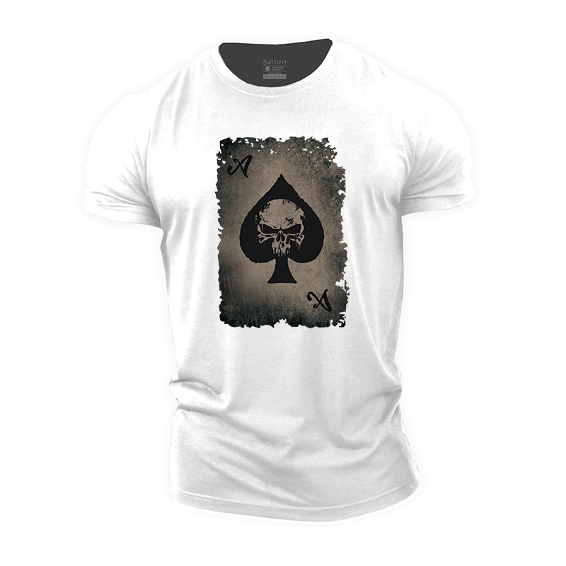 Skull Ace of Spades Print Men's Fitness T-shirts