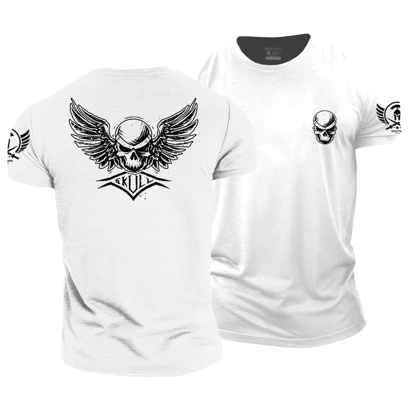 Herren-T-Shirts mit Totenkopf-Flügel-Grafik aus Baumwolle
