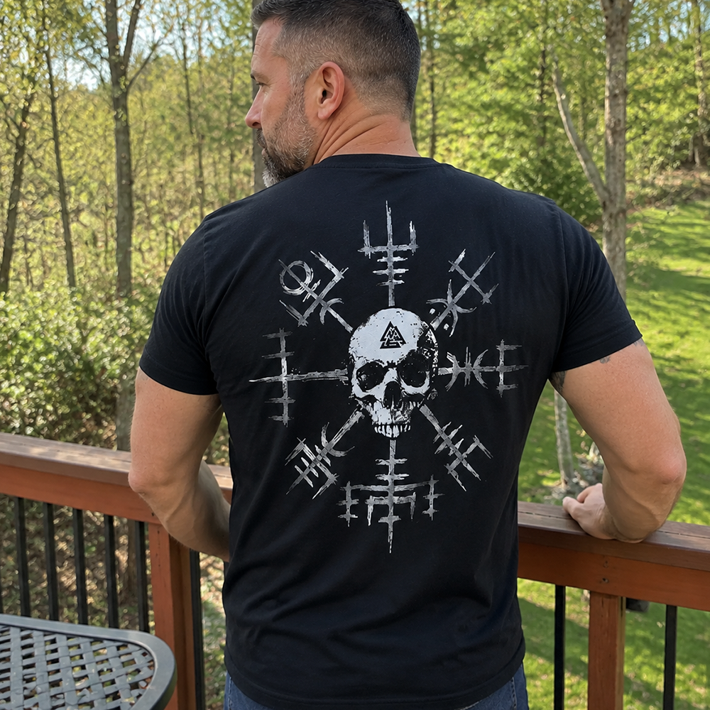 Viking Compass Skull Cotton T-Shirt