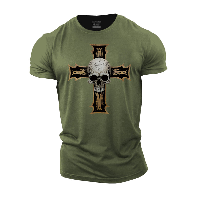 Cross Skull Graphic Men's Fitness T-shirts