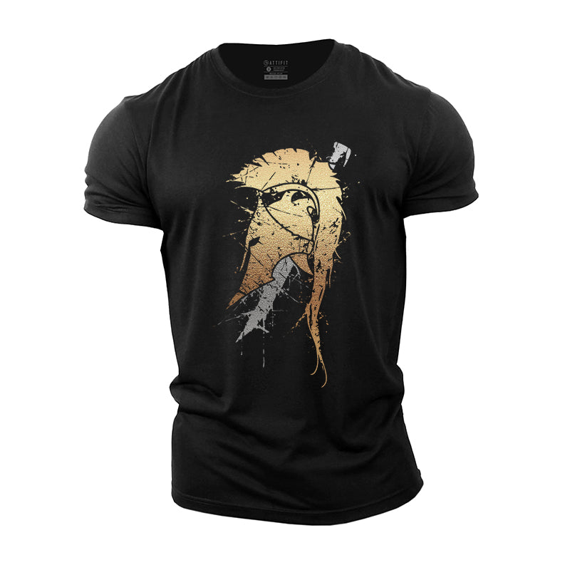 T-shirts en coton pour hommes avec image de casque Spartan Sword