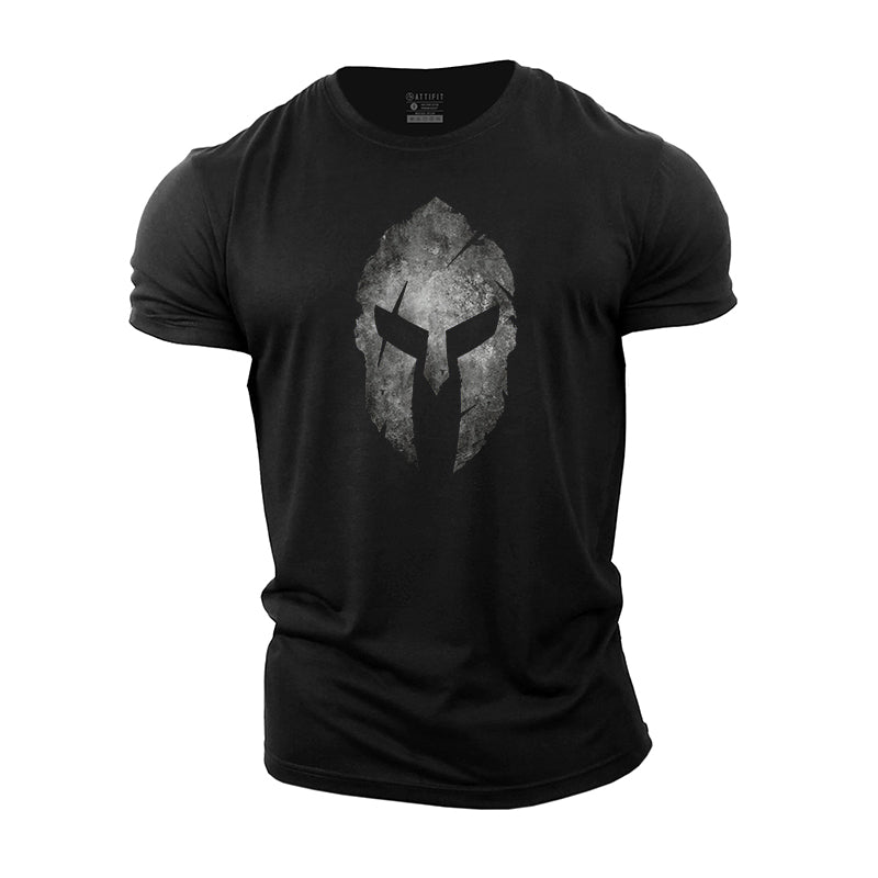 T-shirts en coton avec image de casque Spartan Warrior pour hommes