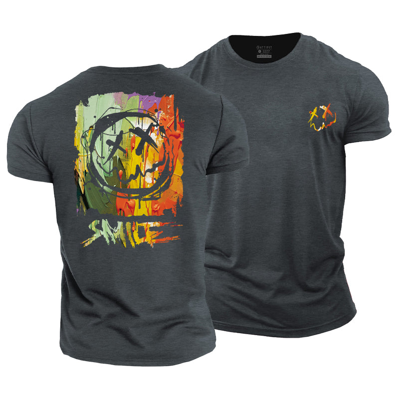 Cotton Oil Painting Smile Fitness T-shirts