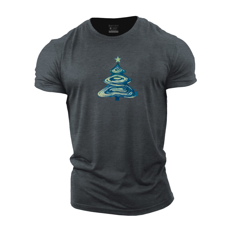 Starry Christmas Tree Graphic Men's Fitness T-shirts