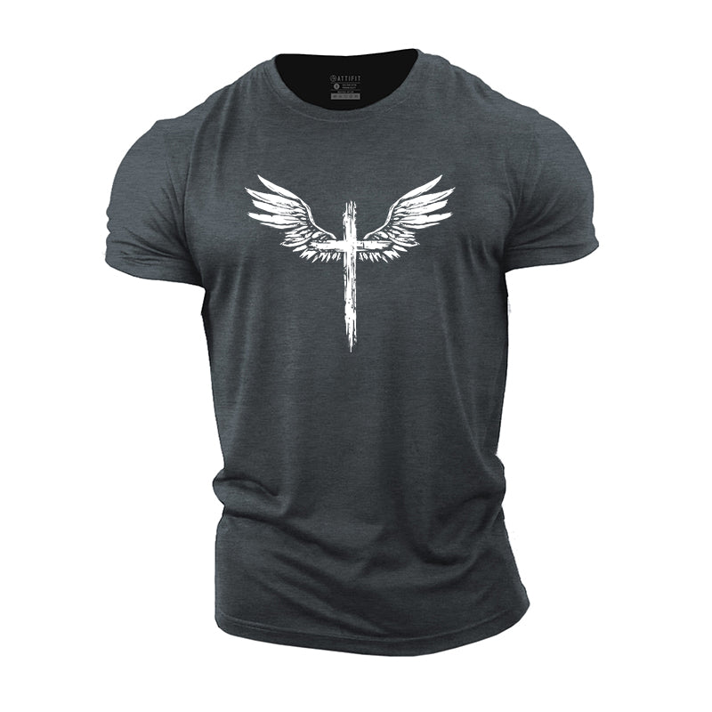 Wings Cross Print Men's Workout T-shirts