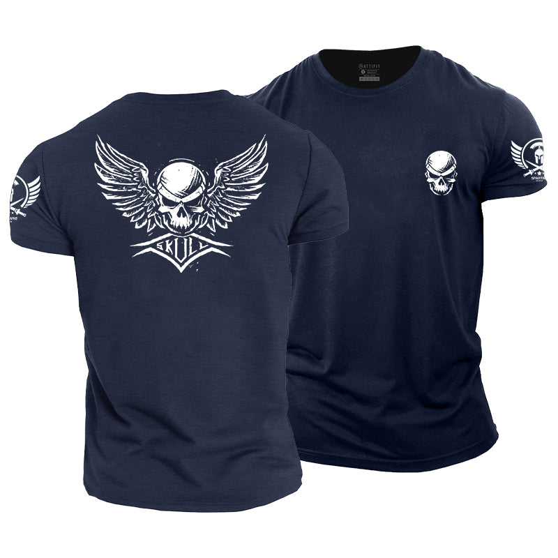 Herren-T-Shirts mit Totenkopf-Flügel-Grafik aus Baumwolle