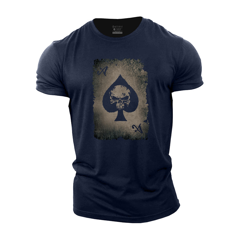 Skull Ace of Spades Print Men's Fitness T-shirts