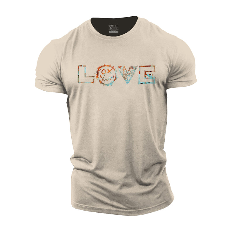 T-shirts pour hommes en coton Love Smiley Graphic