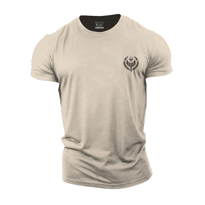 T-shirts en coton avec emblème d'épée et de crâne pour hommes