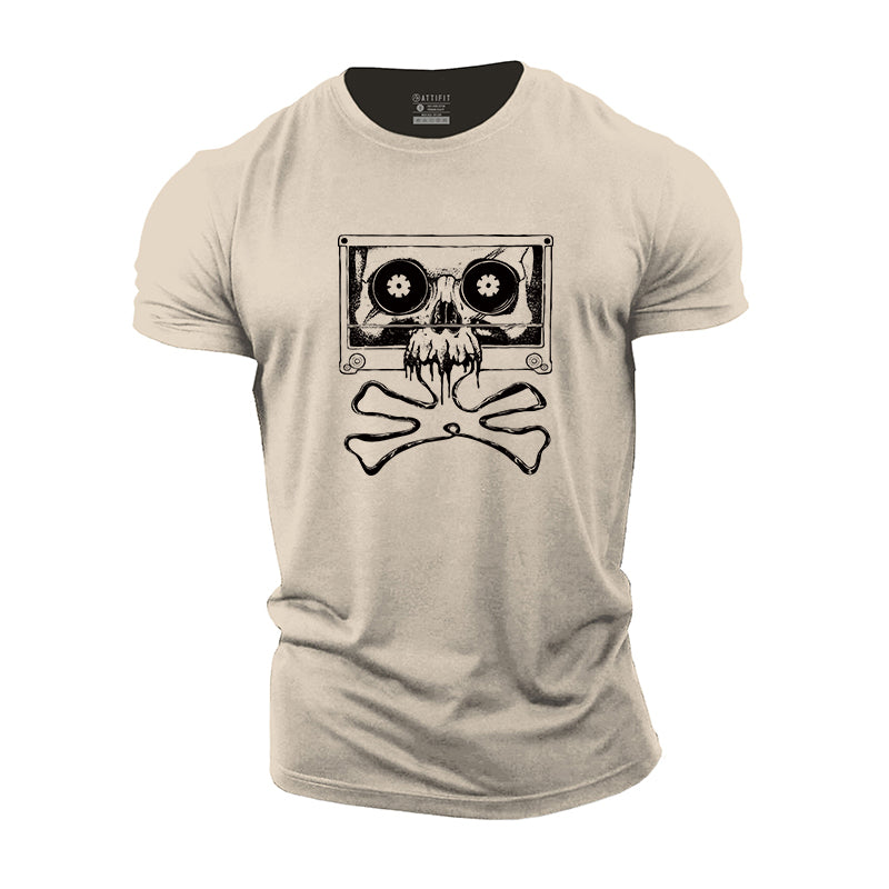 Skull Magnetic Tape Graphic Men's Cotton T-Shirts