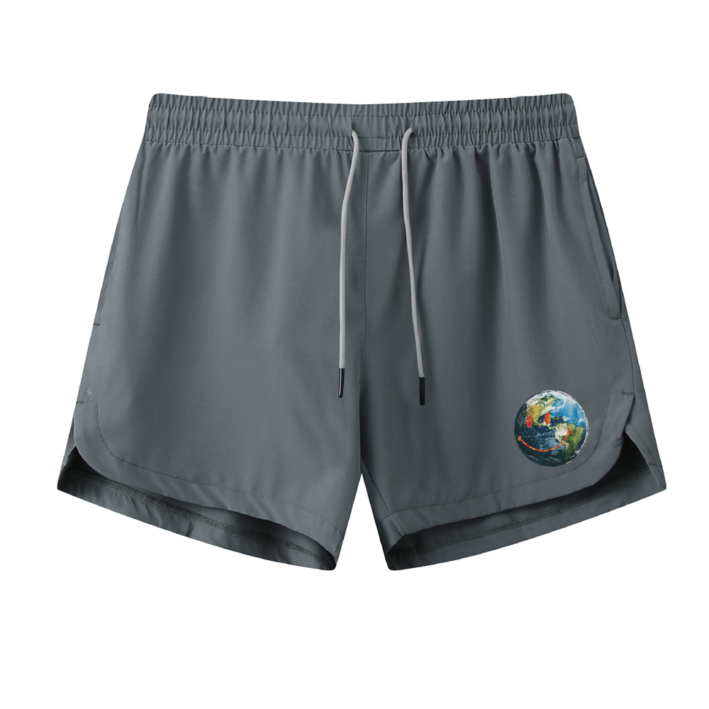 Men's Quick Dry Smiling Earth Graphic Shorts