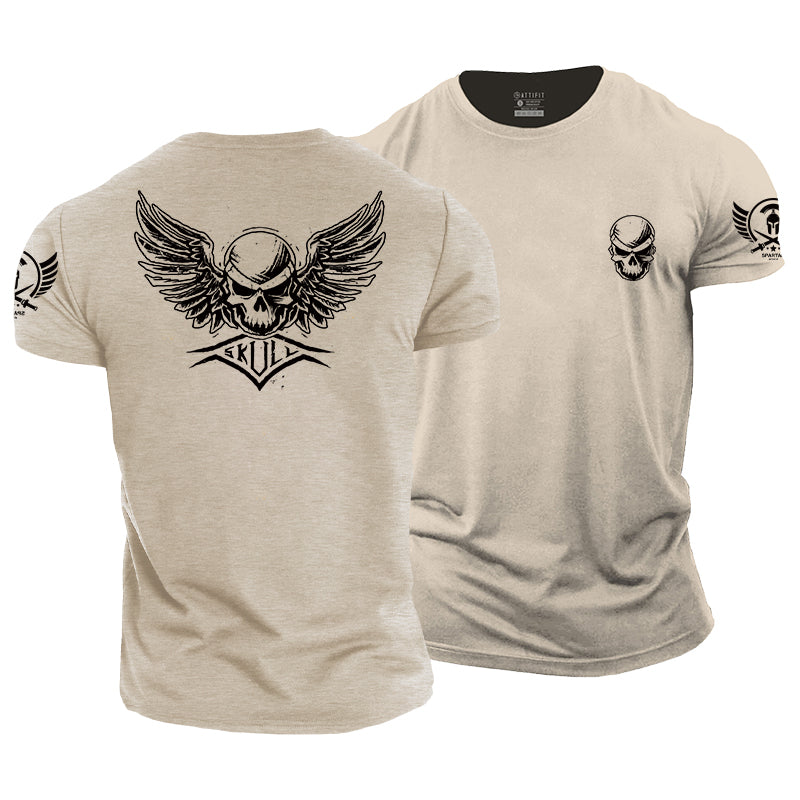 T-shirts en coton avec motif tête de mort et ailes pour hommes