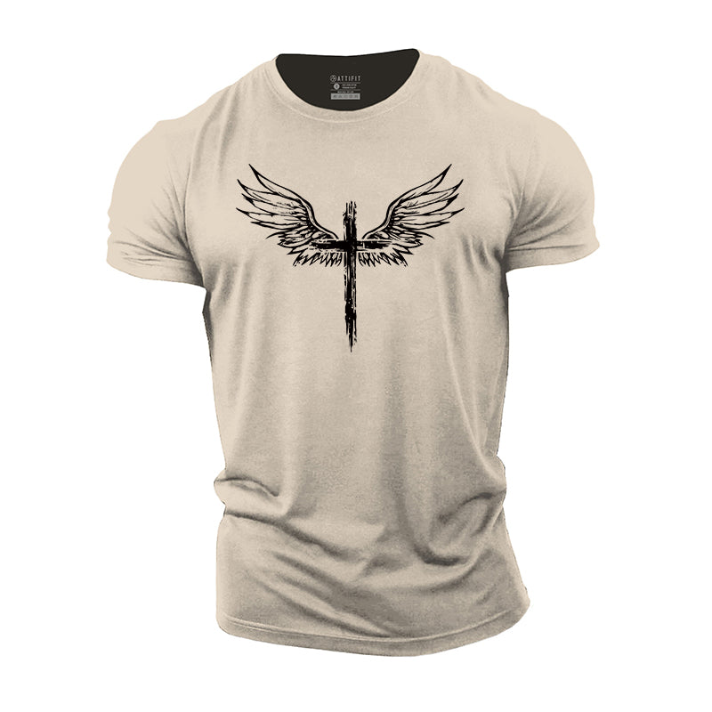 Wings Cross Print Men's Workout T-shirts