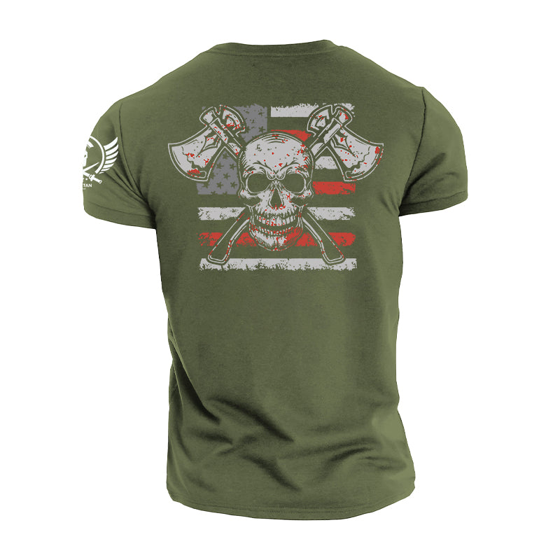 T-shirts Spartan Warrior en coton avec tête de mort et hache