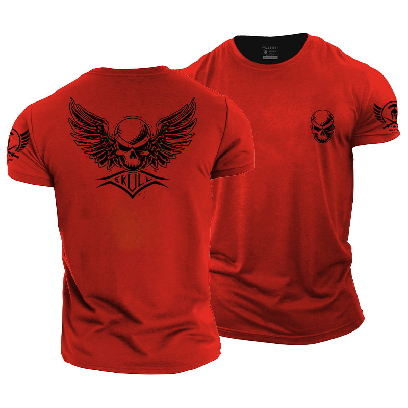 T-shirts en coton avec motif tête de mort et ailes pour hommes
