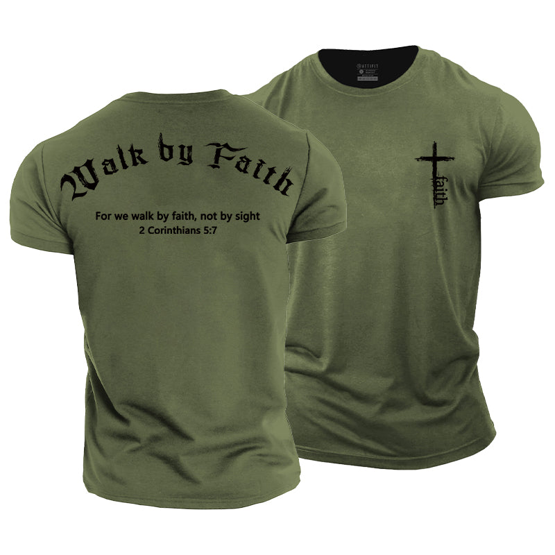 Walk By Faith Print Men's Workout T-shirts