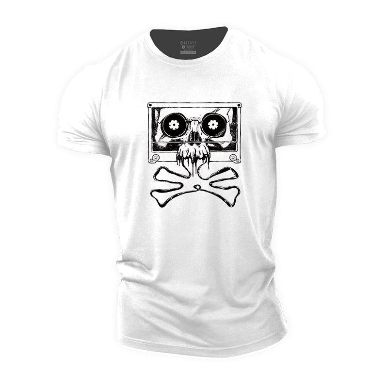Skull Magnetic Tape Graphic Men's Cotton T-Shirts