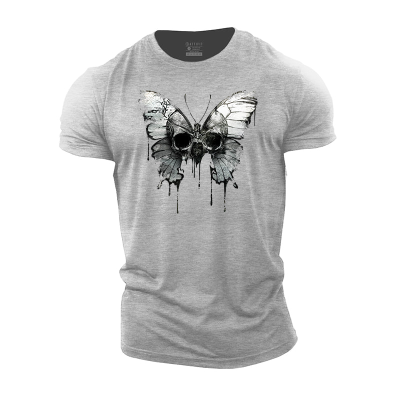 Butterfly Skull Print Men's Fitness T-shirts