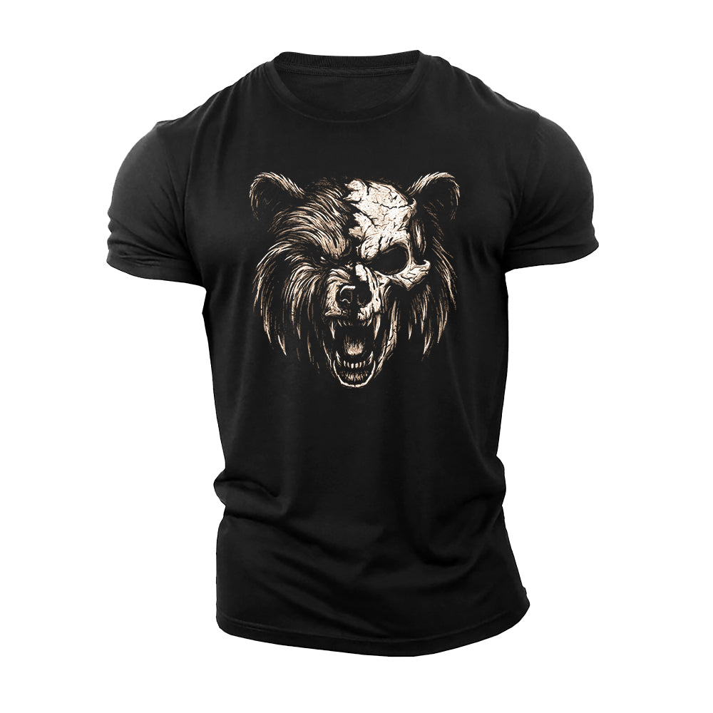 Roaring Bear Skull Cotton T-Shirt