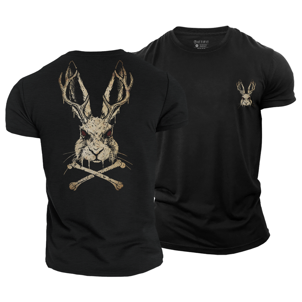 Horned Hare Crossbones Cotton T-Shirt