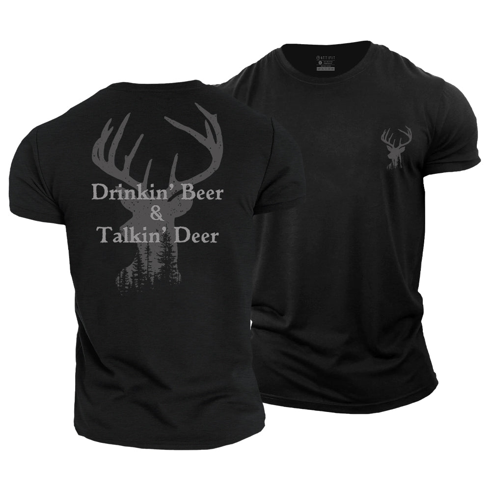 Beer And Deer Cotton T-Shirt