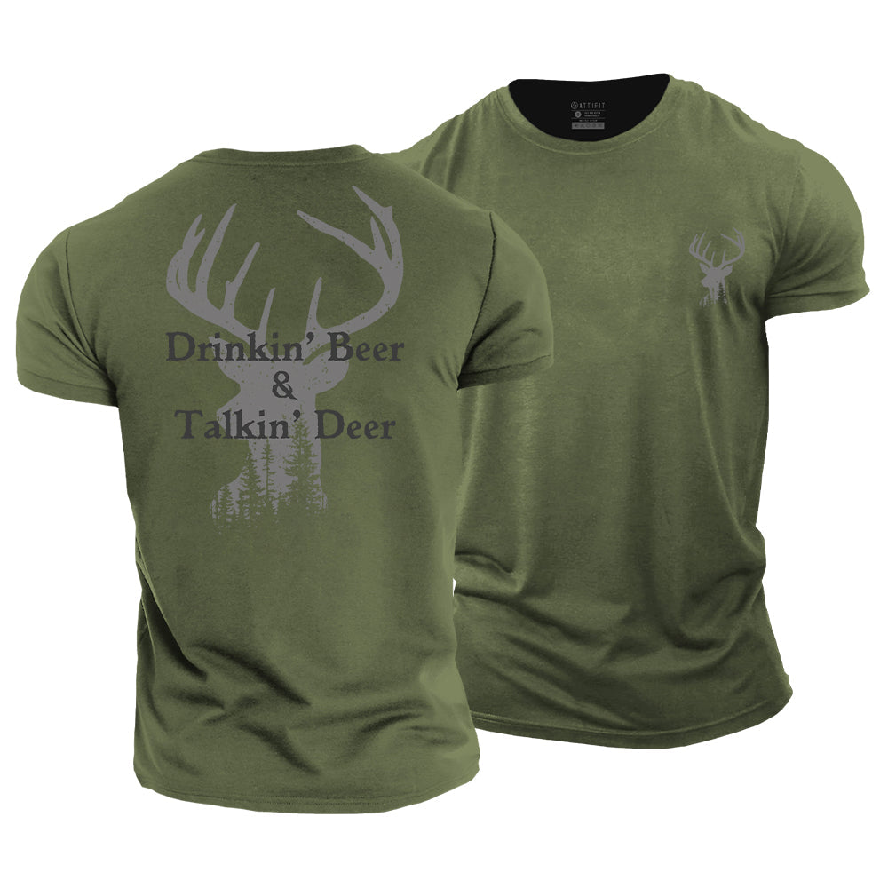 Beer And Deer Cotton T-Shirt