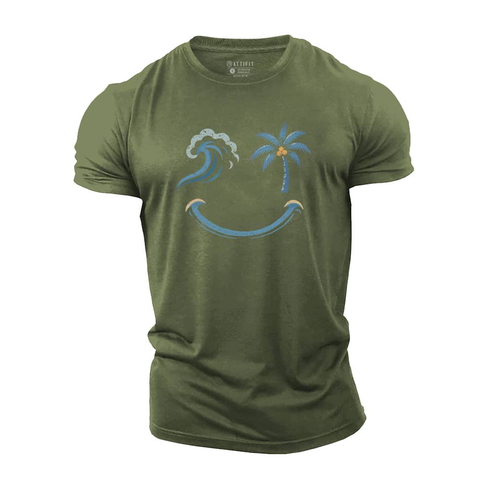 Wave Palm Smiley Cotton T-Shirt