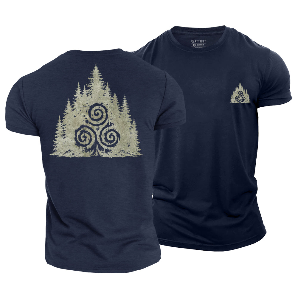 Celtic Triskele Forest Cotton T-Shirt